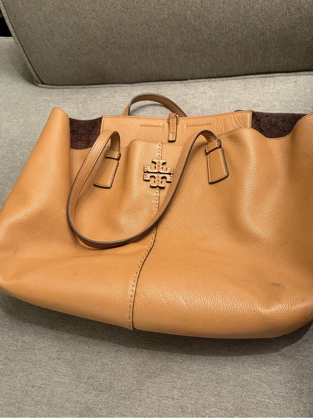 Tory Burch Pebbled Leather Tote in Caramel